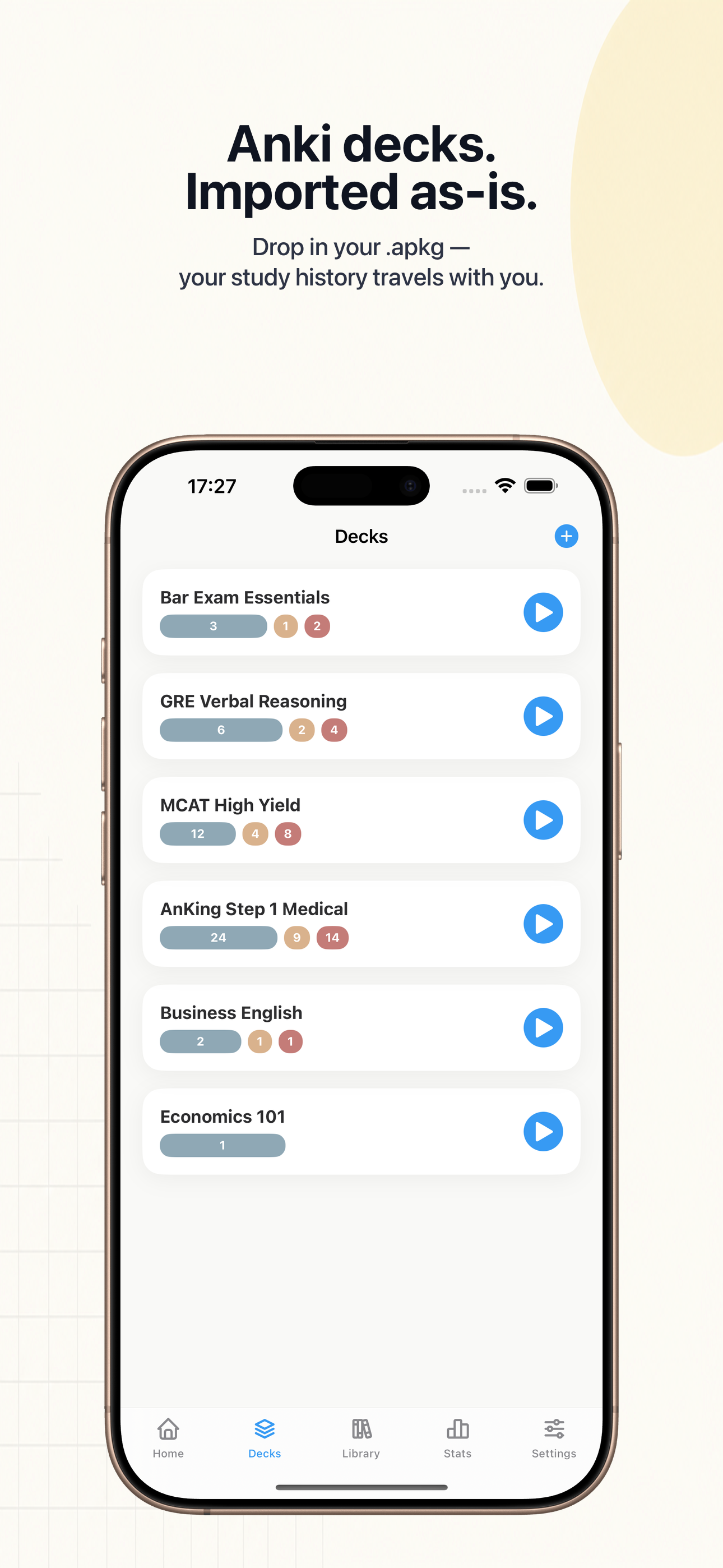 Decks home with imported Anki decks